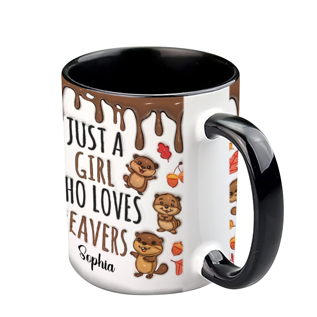 Personalisierte Tasse mit Akzentmotiv – Einfach ein Mädchen, das Biber liebt
