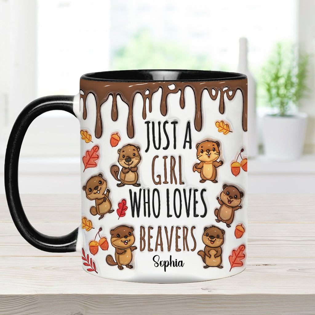 Personalisierte Tasse mit Akzentmotiv – Einfach ein Mädchen, das Biber liebt
