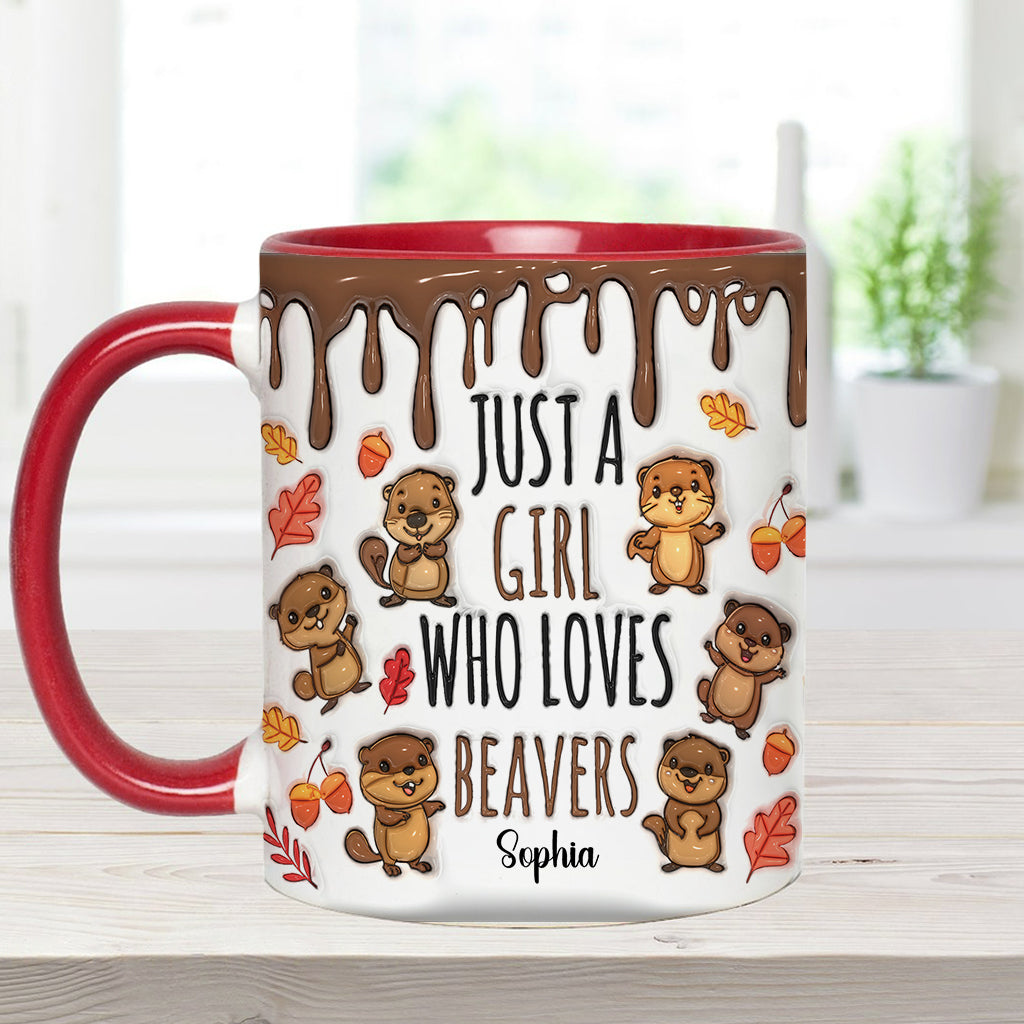 Personalisierte Tasse mit Akzentmotiv – Einfach ein Mädchen, das Biber liebt