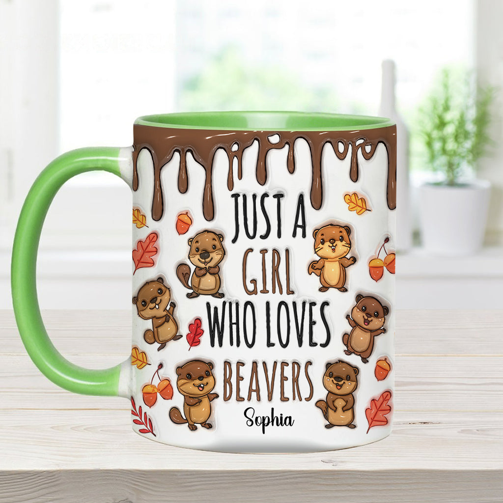 Personalisierte Tasse mit Akzentmotiv – Einfach ein Mädchen, das Biber liebt