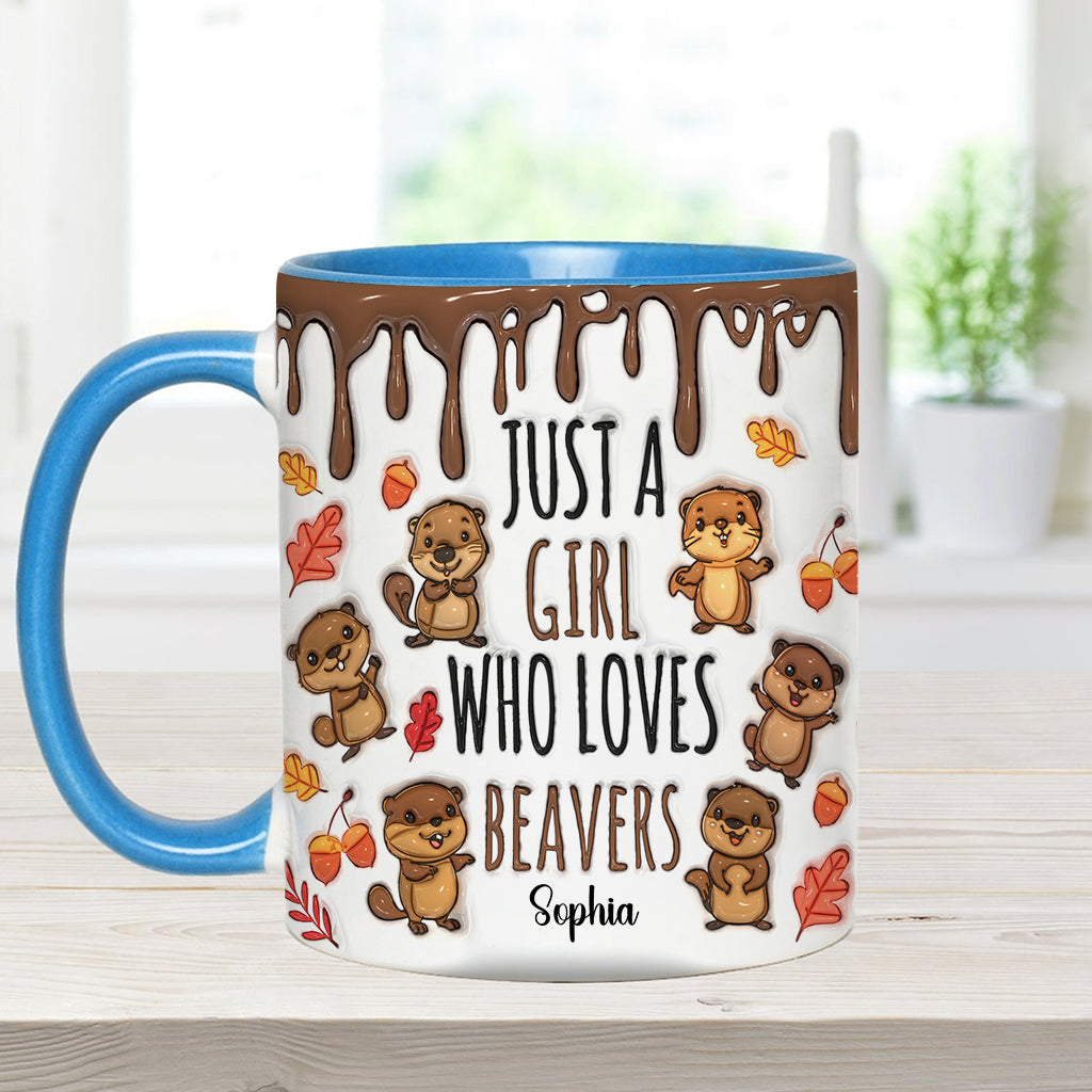 Personalisierte Tasse mit Akzentmotiv – Einfach ein Mädchen, das Biber liebt