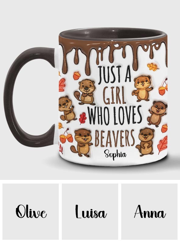 Personalisierte Tasse mit Akzentmotiv – Einfach ein Mädchen, das Biber liebt