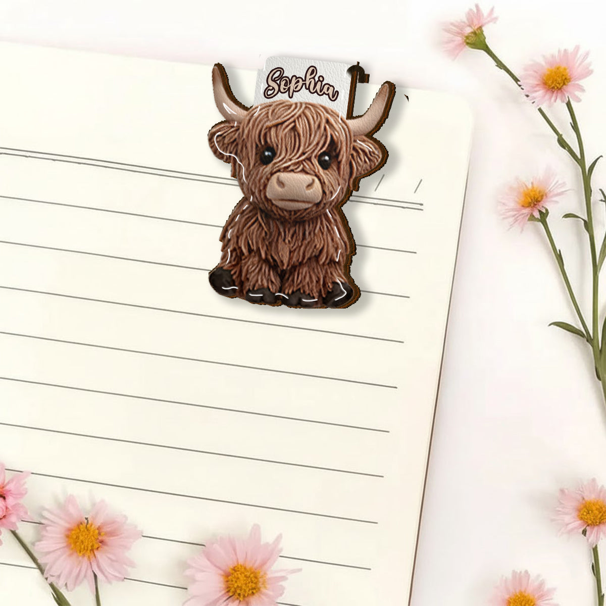 Marque-page magnétique personnalisé en forme de vache des Highlands - Adorable vache des Highlands