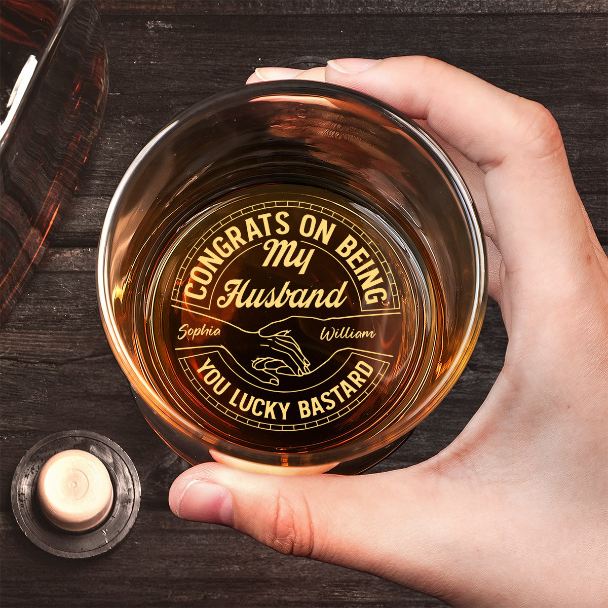 Couple Congrats On Being My Husband You Lucky Man - Personalized Couple Engraved Whiskey Glass