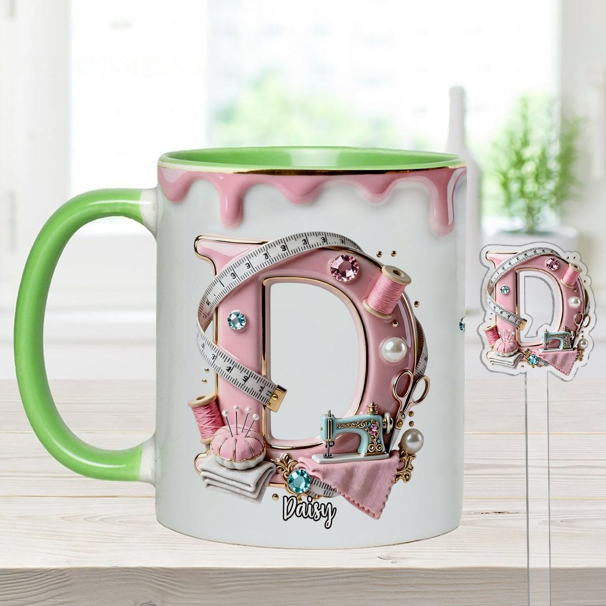 Mug personnalisé « Love Sewing » avec agitateurs en acrylique
