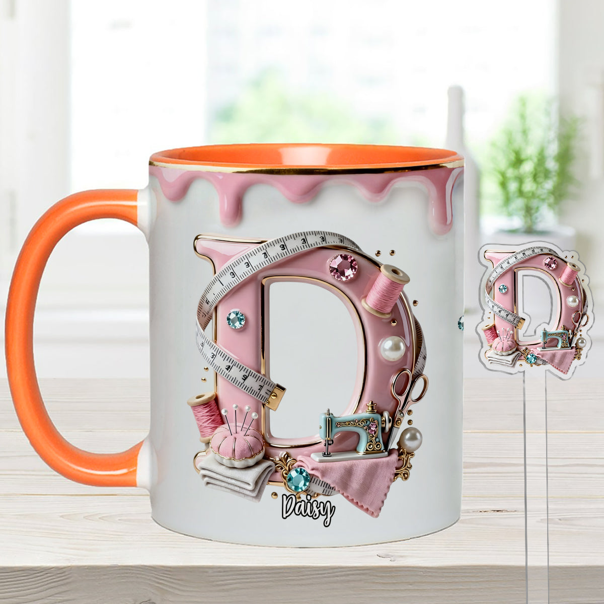 Mug personnalisé « Love Sewing » avec agitateurs en acrylique