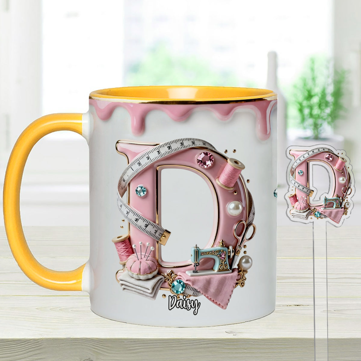 Mug personnalisé « Love Sewing » avec agitateurs en acrylique