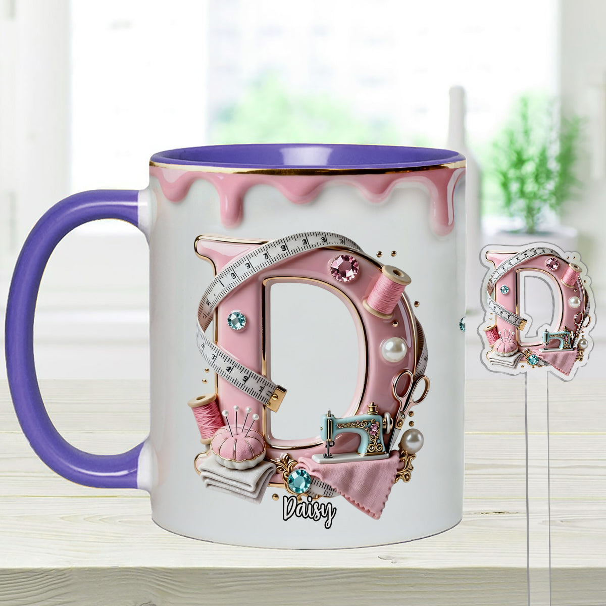 Mug personnalisé « Love Sewing » avec agitateurs en acrylique