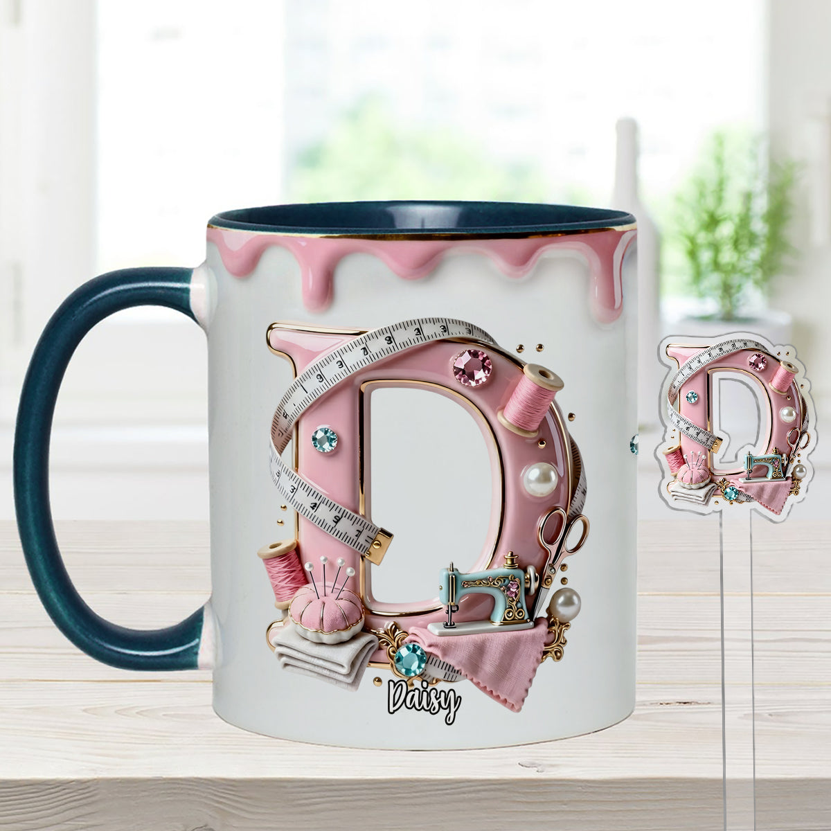 Mug personnalisé « Love Sewing » avec agitateurs en acrylique