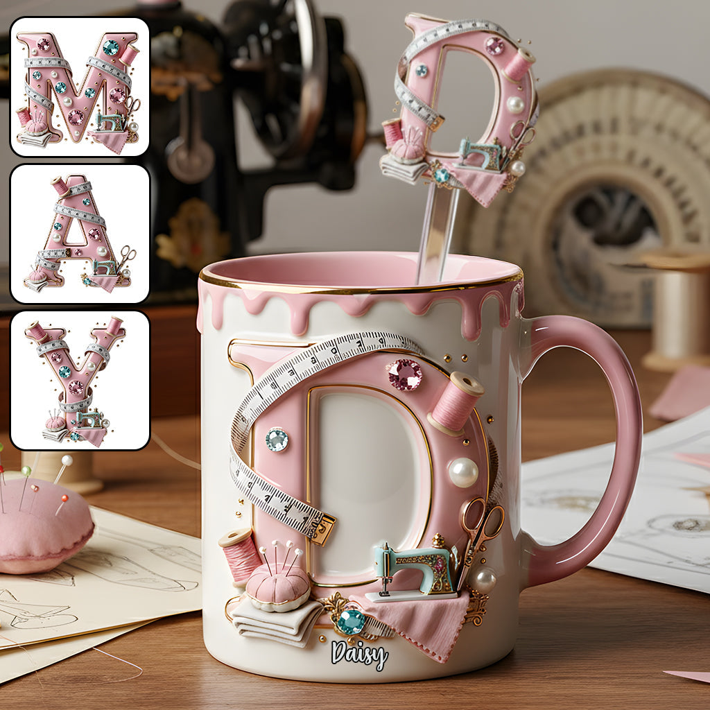 Mug personnalisé « Love Sewing » avec agitateurs en acrylique