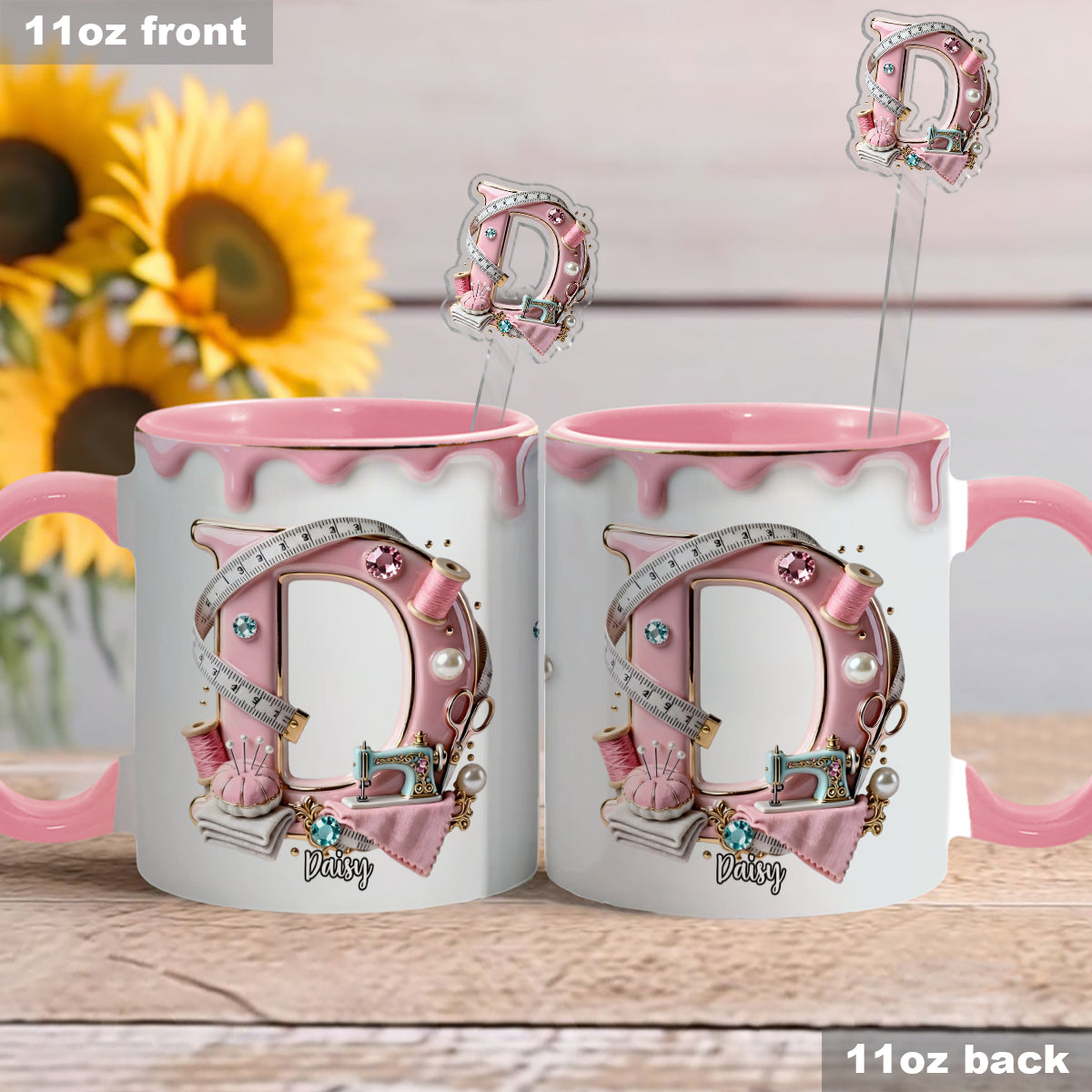 Mug personnalisé « Love Sewing » avec agitateurs en acrylique