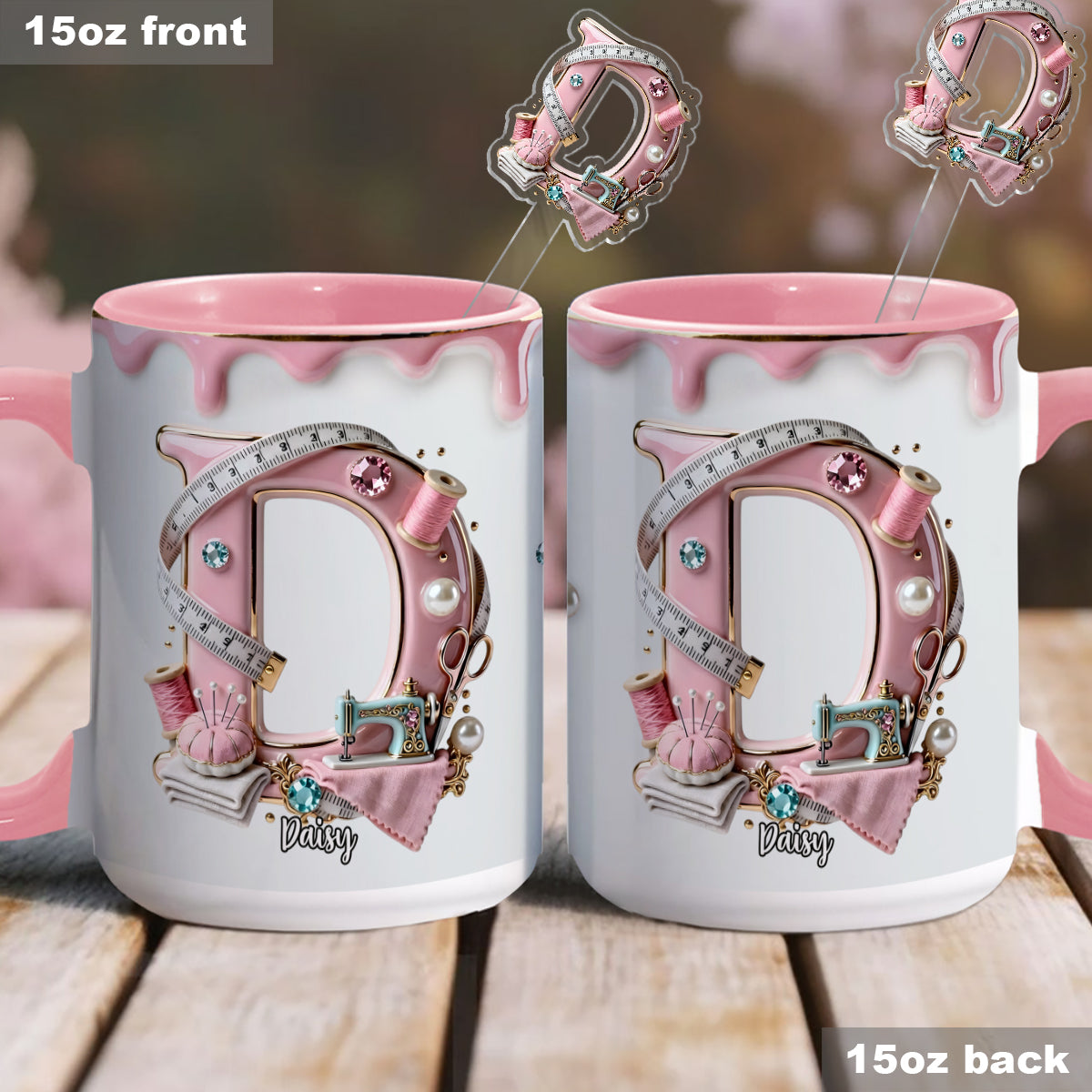 Mug personnalisé « Love Sewing » avec agitateurs en acrylique