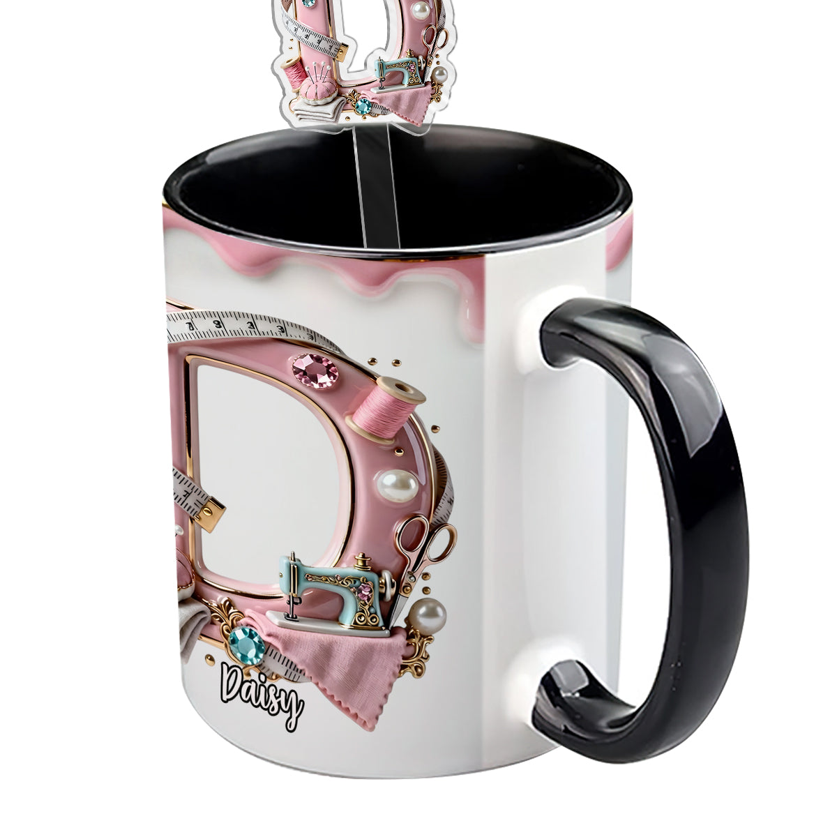 Mug personnalisé « Love Sewing » avec agitateurs en acrylique