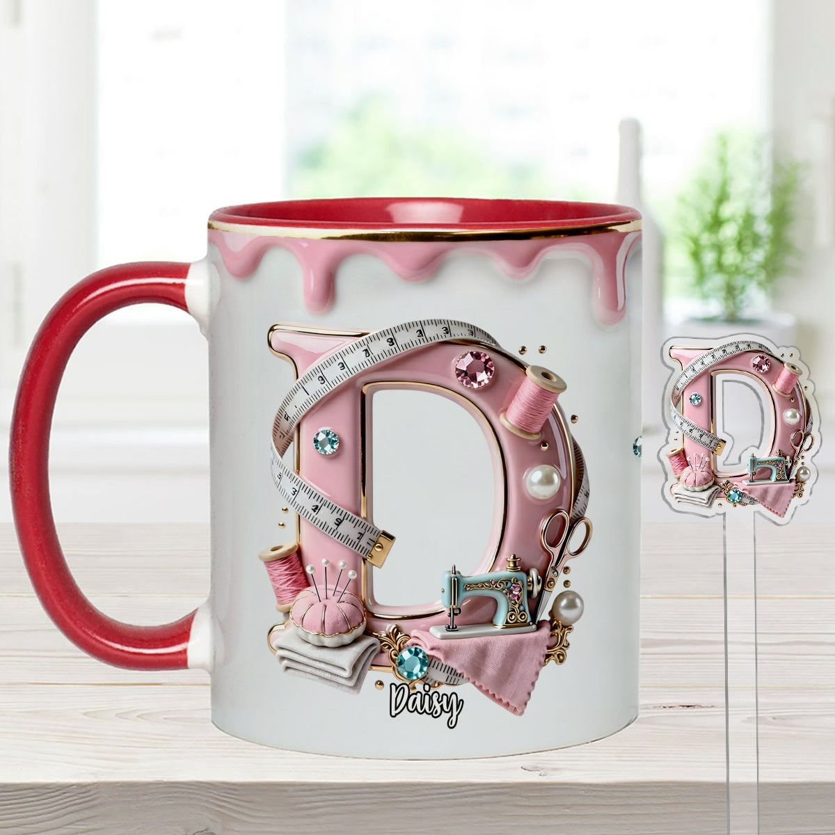 Mug personnalisé « Love Sewing » avec agitateurs en acrylique