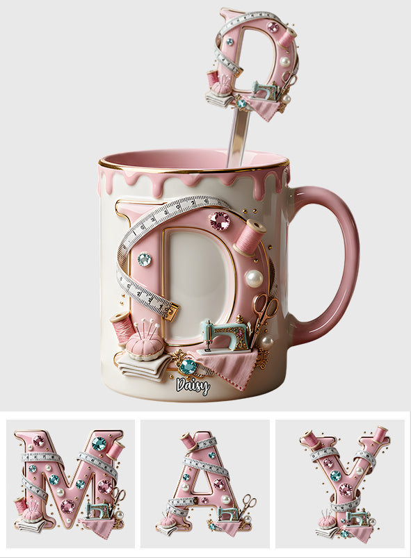 Mug personnalisé « Love Sewing » avec agitateurs en acrylique