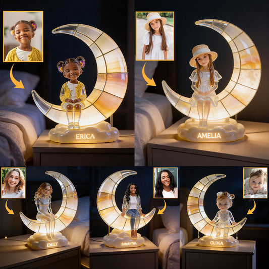 Halbmondlampe – Personalisierte LED-Nachtleuchte aus Acryl für Kinder