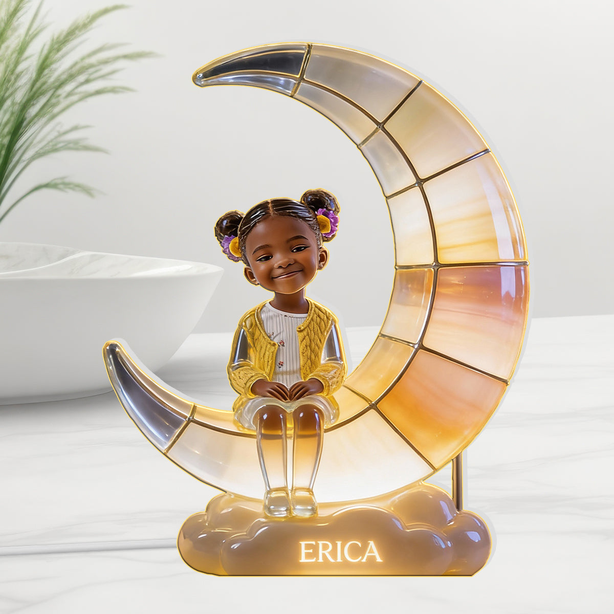 Lampe en forme de croissant de lune - Veilleuse LED personnalisée en acrylique pour enfant