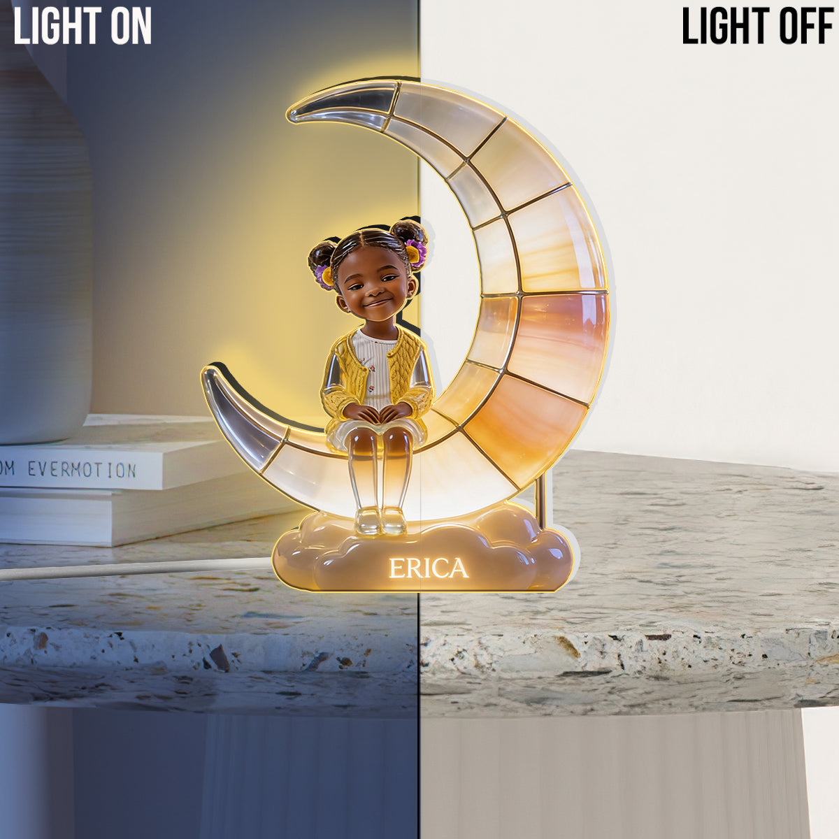 Lampe en forme de croissant de lune - Veilleuse LED personnalisée en acrylique pour enfant