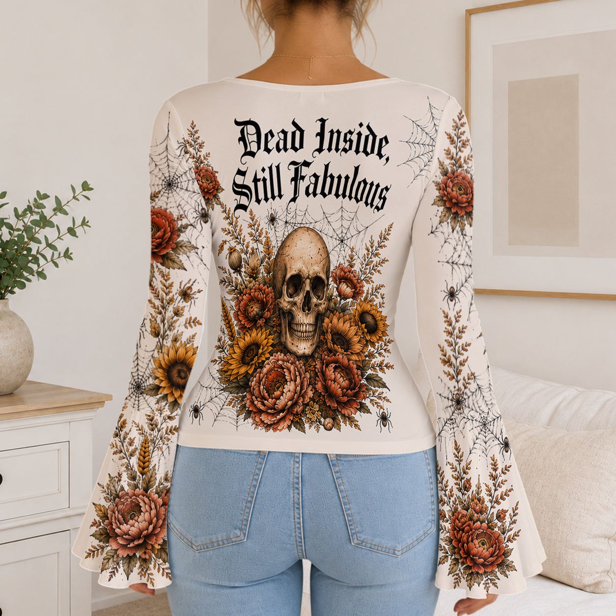Dead Inside, Still Fabulous - Personalized Skull Flare Long-Sleeve Shirt