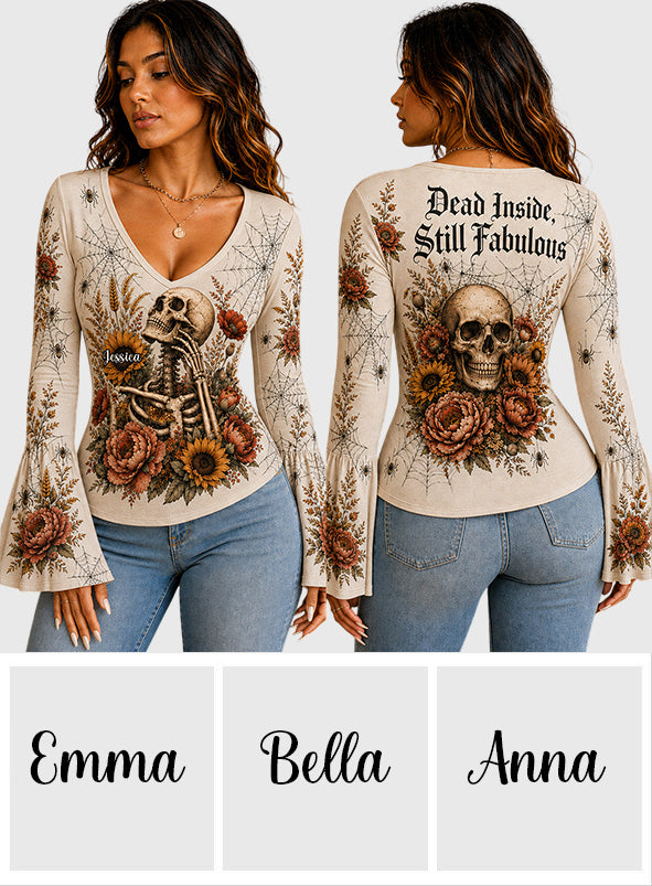 Dead Inside, Still Fabulous - Personalized Skull Flare Long-Sleeve Shirt
