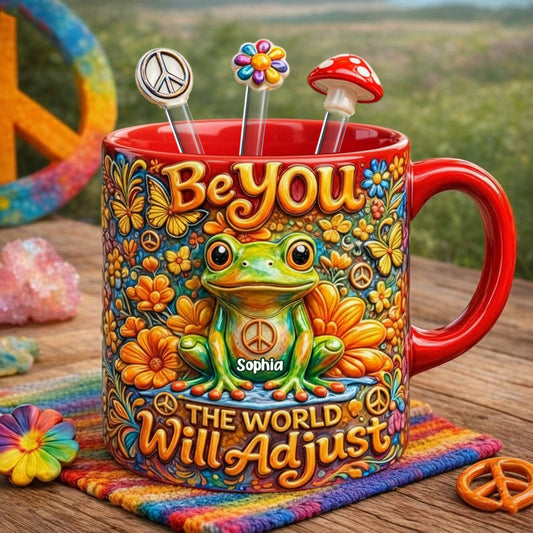Sois toi-même, le monde s'adaptera, style hippie - Mug personnalisé style hippie avec agitateurs en acrylique