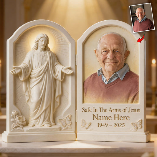 En sécurité dans les bras de Jésus - Diptyque commémoratif personnalisé en acrylique