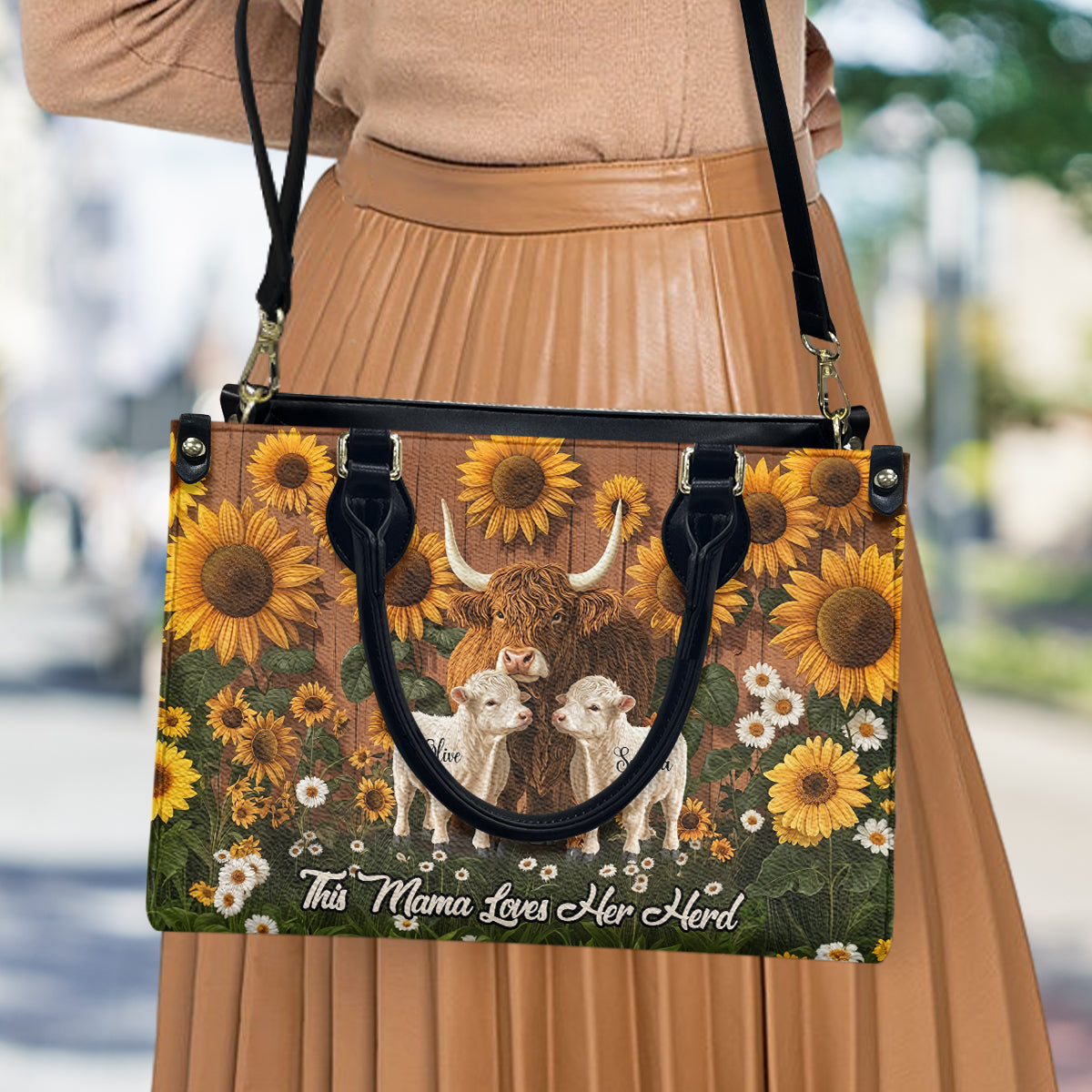 This Mom Loves Her Herd - Personalized Mother Leather Handbag