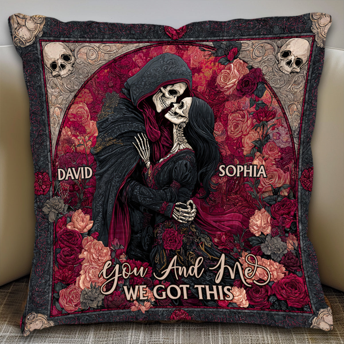 Eternal Love Skulls - Personalized Couple Throw Pillow