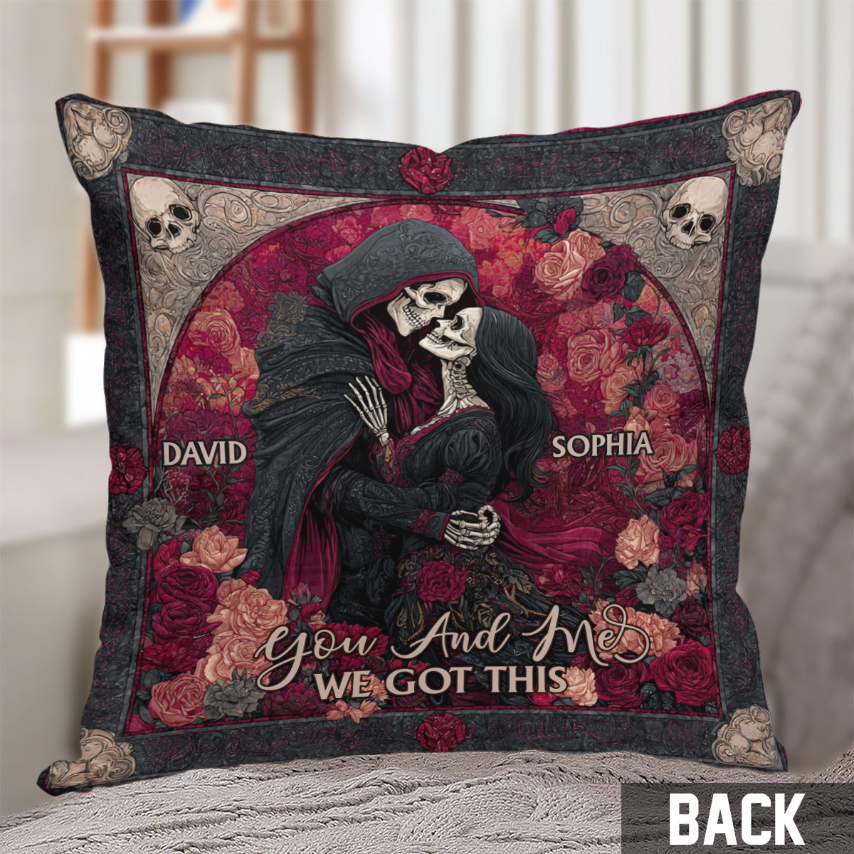 Eternal Love Skulls - Personalized Couple Throw Pillow