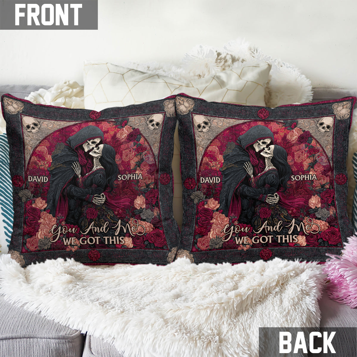 Eternal Love Skulls - Personalized Couple Throw Pillow