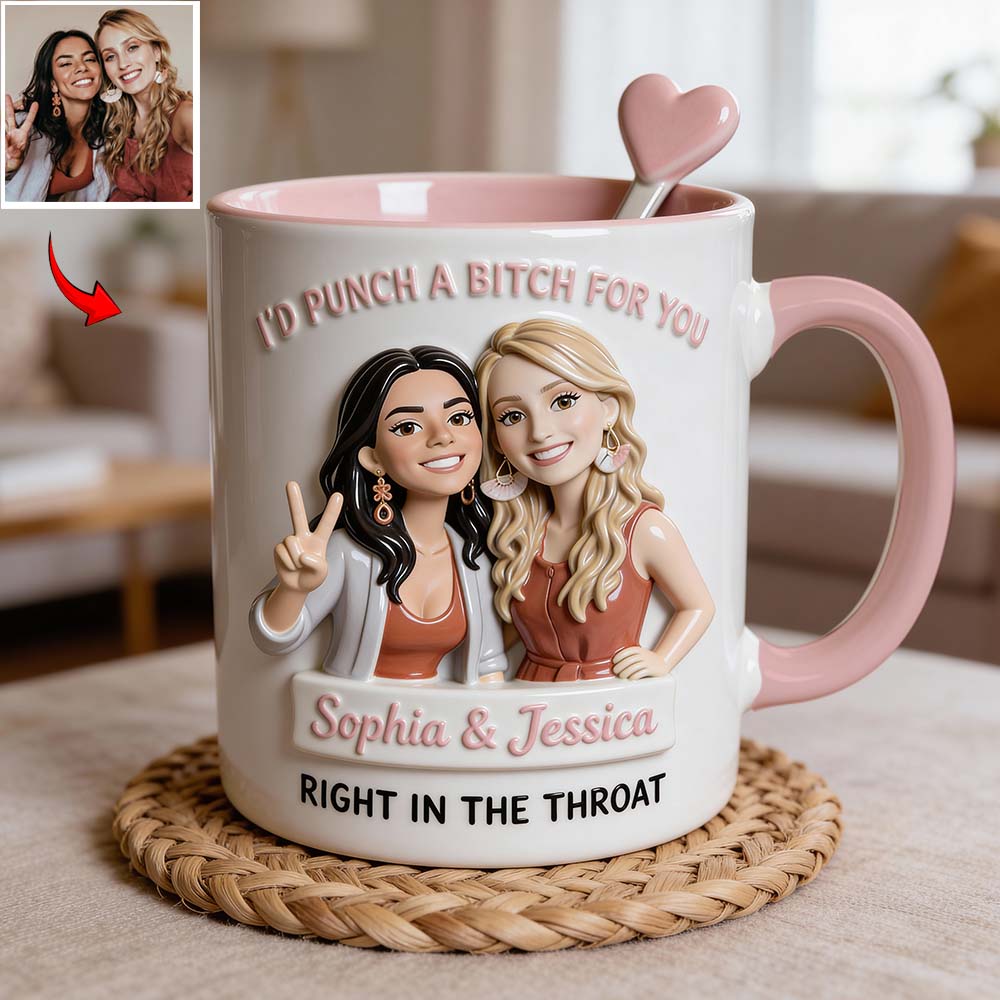 Je donnerais un coup de poing à une salope pour toi, en plein dans la gorge ! Meilleures amies - Mug personnalisé avec agitateurs en acrylique