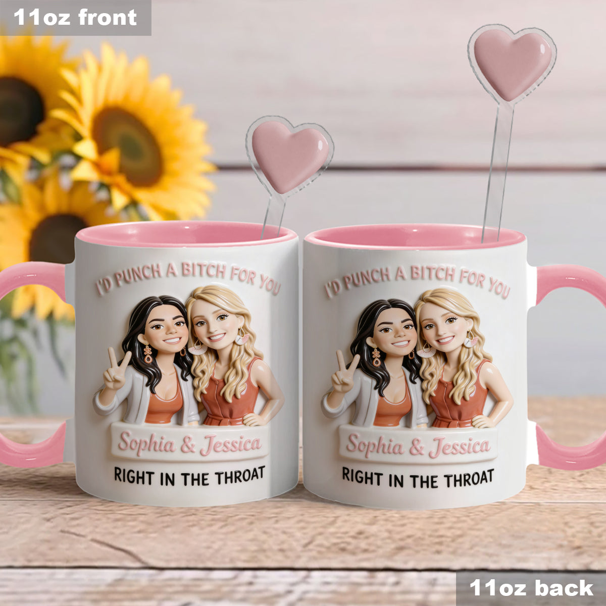 Je donnerais un coup de poing à une salope pour toi, en plein dans la gorge ! Meilleures amies - Mug personnalisé avec agitateurs en acrylique