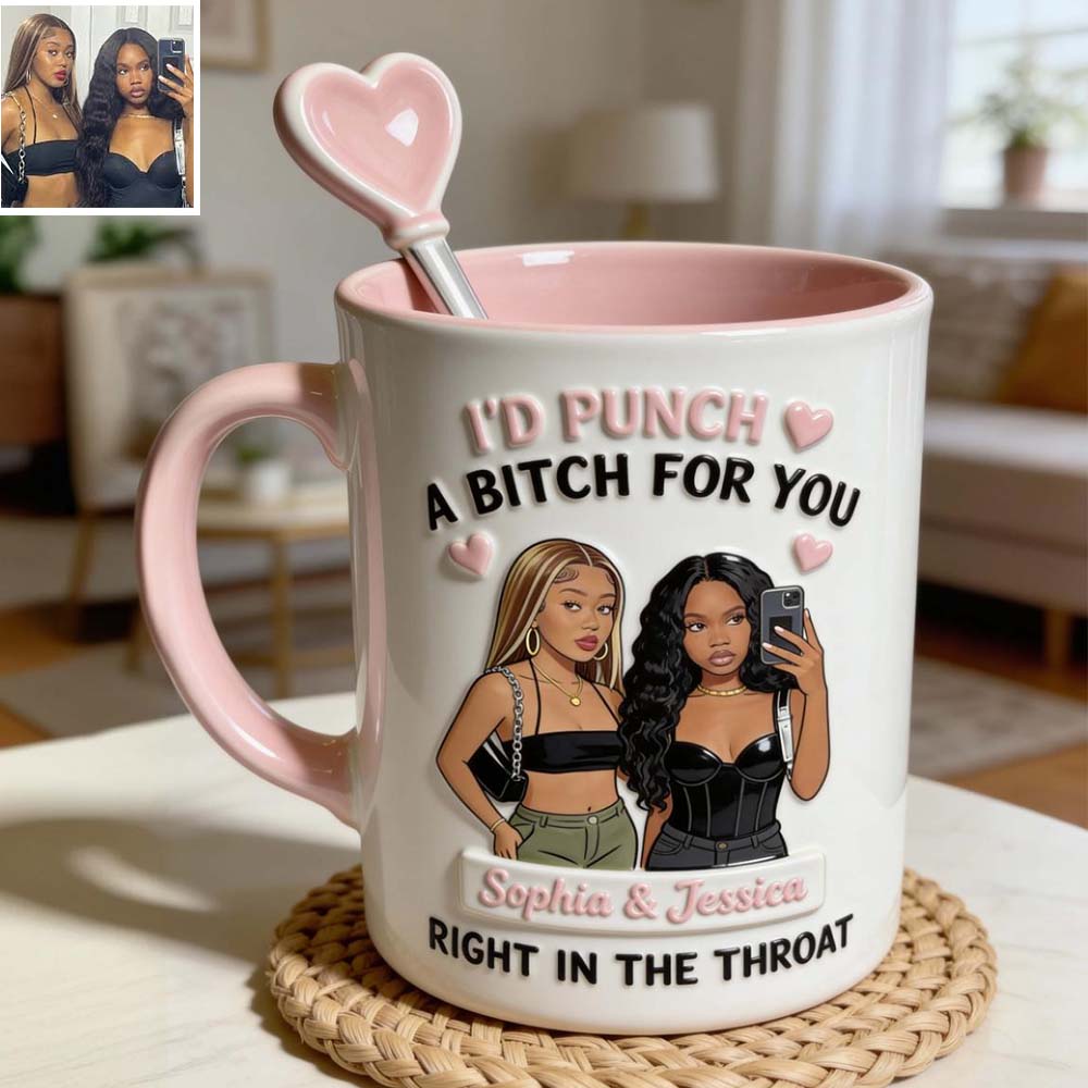Je donnerais un coup de poing à une salope pour toi, en plein dans la gorge ! Meilleures amies - Mug personnalisé avec agitateurs en acrylique
