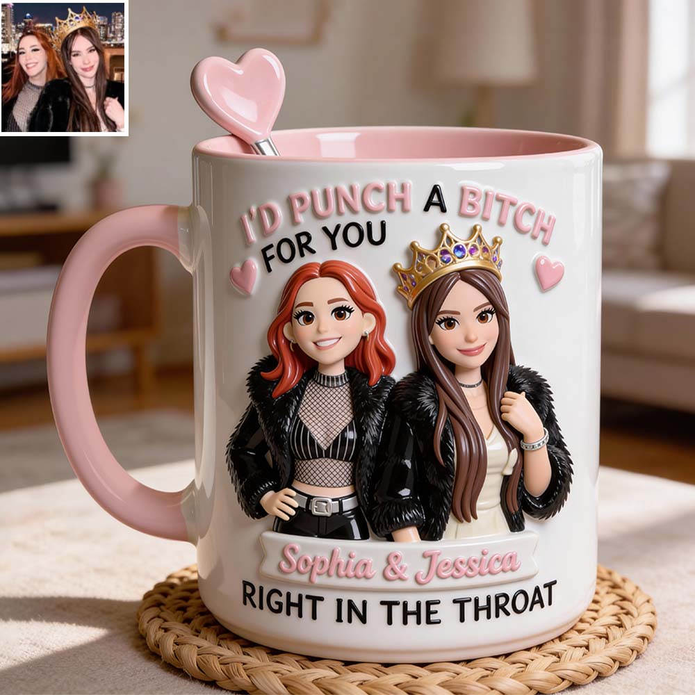 Je donnerais un coup de poing à une salope pour toi, en plein dans la gorge ! Meilleures amies - Mug personnalisé avec agitateurs en acrylique