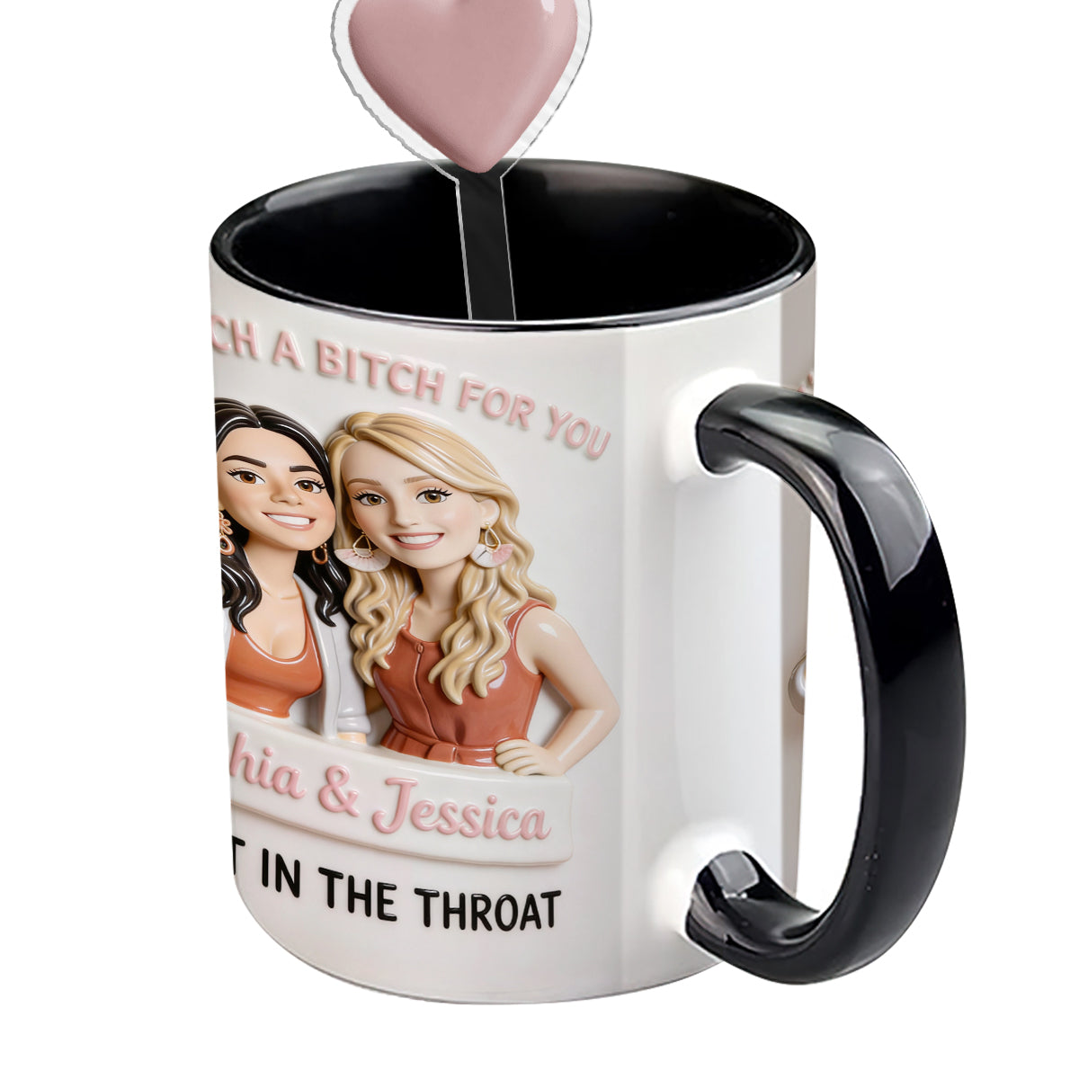 Je donnerais un coup de poing à une salope pour toi, en plein dans la gorge ! Meilleures amies - Mug personnalisé avec agitateurs en acrylique