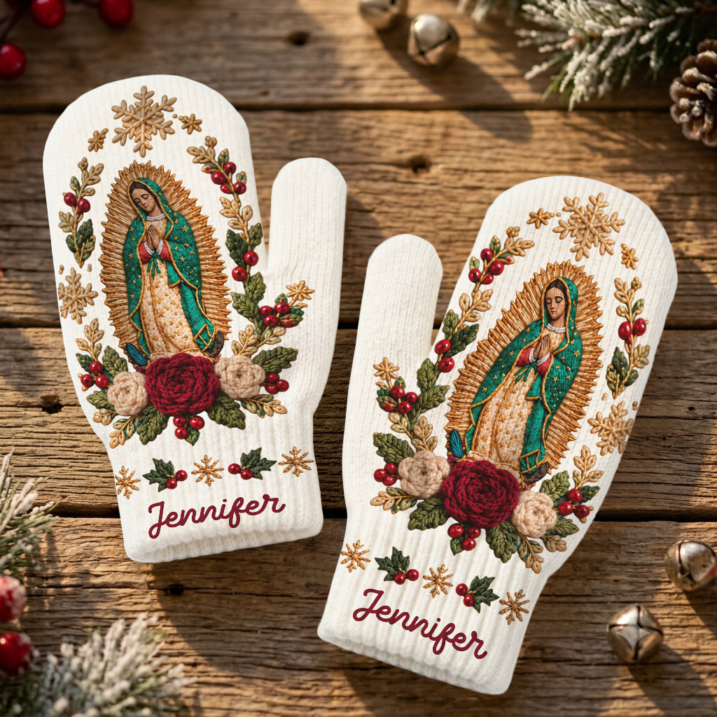 Blessed Mother - Personalized Christian Knitted Mittens