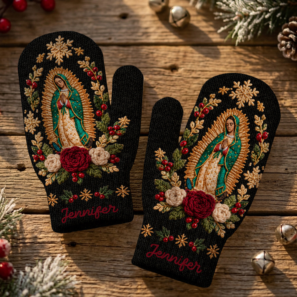 Blessed Mother - Personalized Christian Knitted Mittens