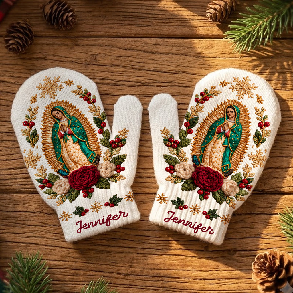 Blessed Mother - Personalized Christian Knitted Mittens