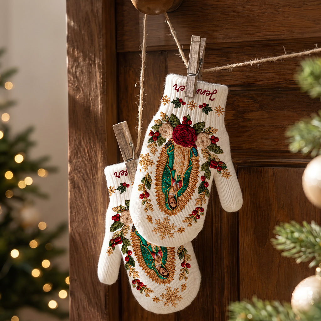 Blessed Mother - Personalized Christian Knitted Mittens