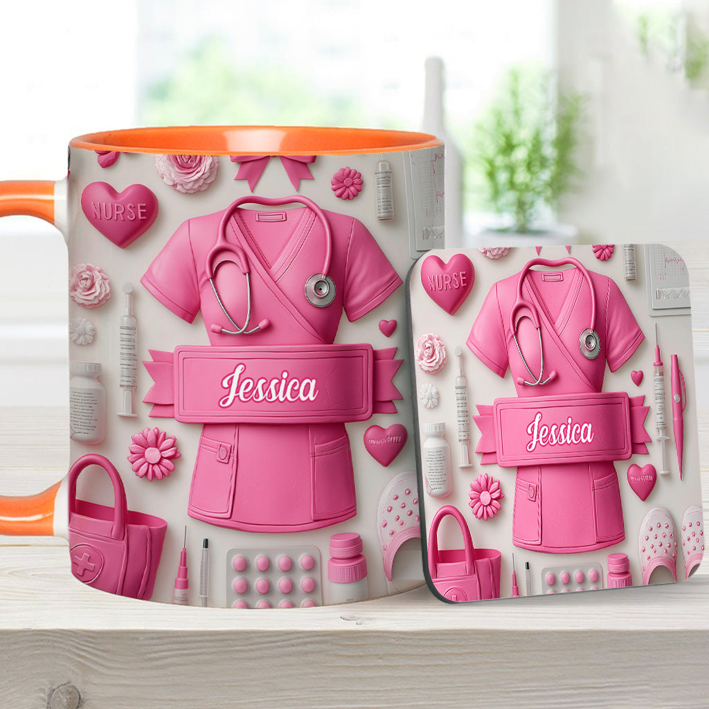 Nursing Is A Work Of Heart - Personalized Nurse Accent Mug