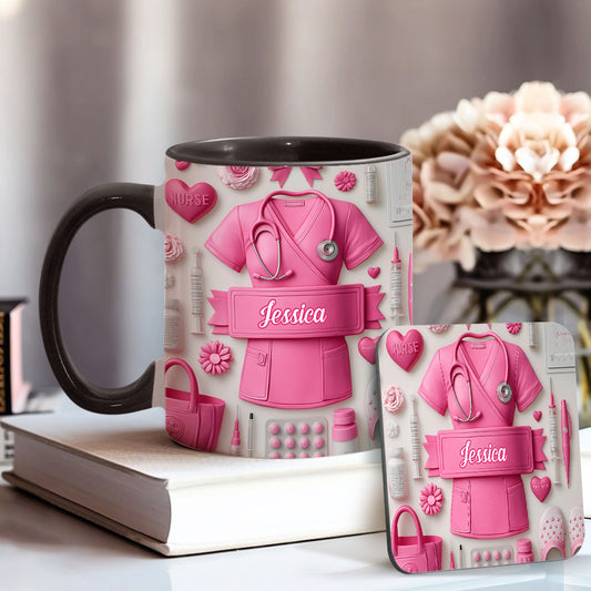Nursing Is A Work Of Heart - Personalized Nurse Accent Mug