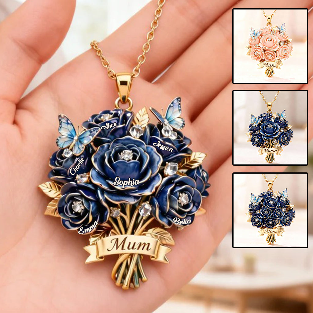 I Love You Mom - Personalized Mother Shaped Metal Pendant Necklace