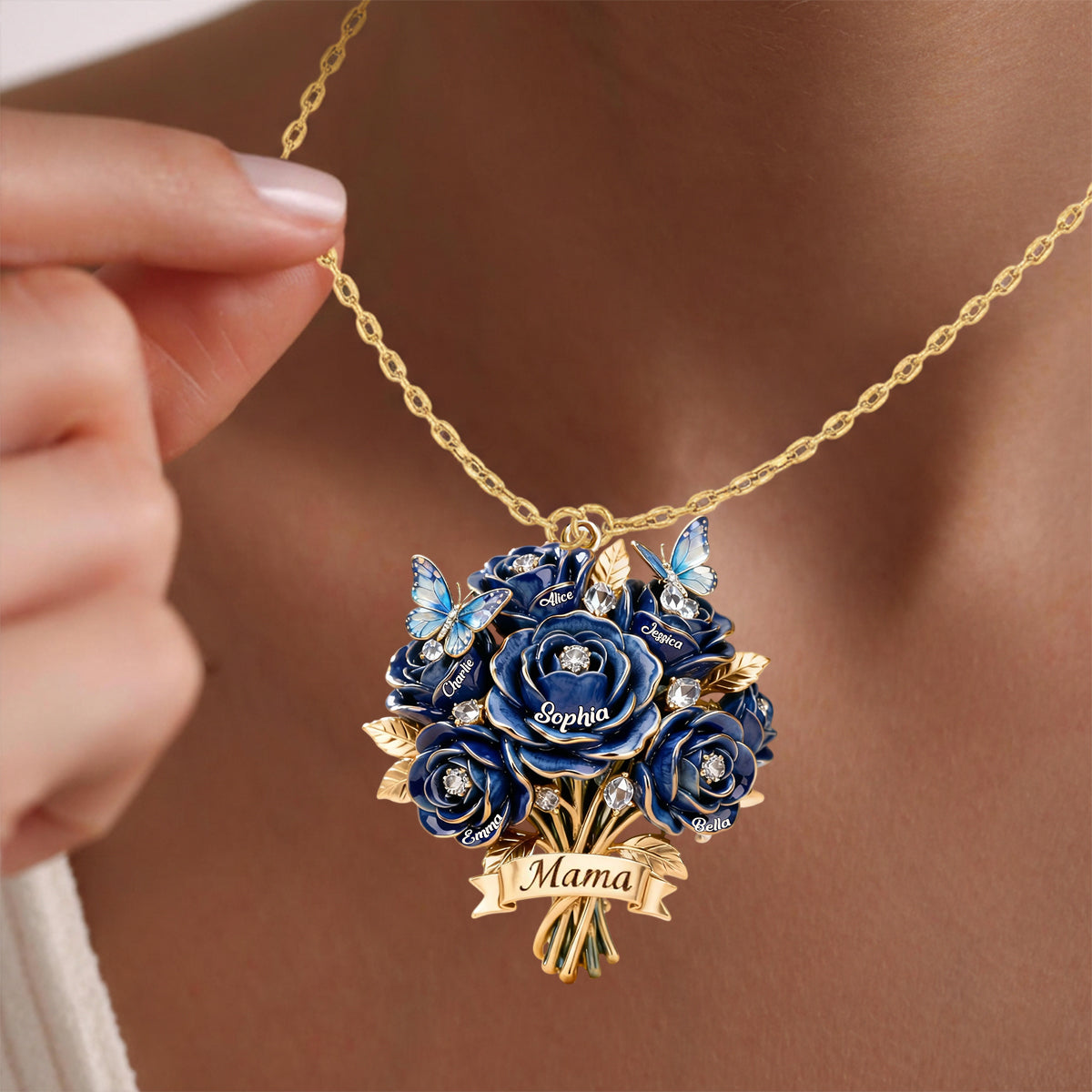 I Love You Mom - Personalized Mother Shaped Metal Pendant Necklace