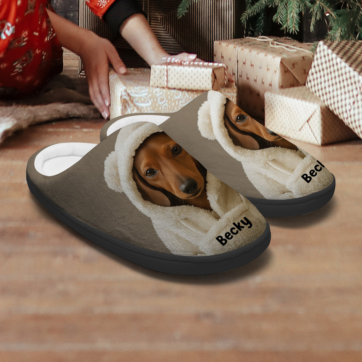 Hund im Winter-Hoodie – personalisierte Hundepantoffeln