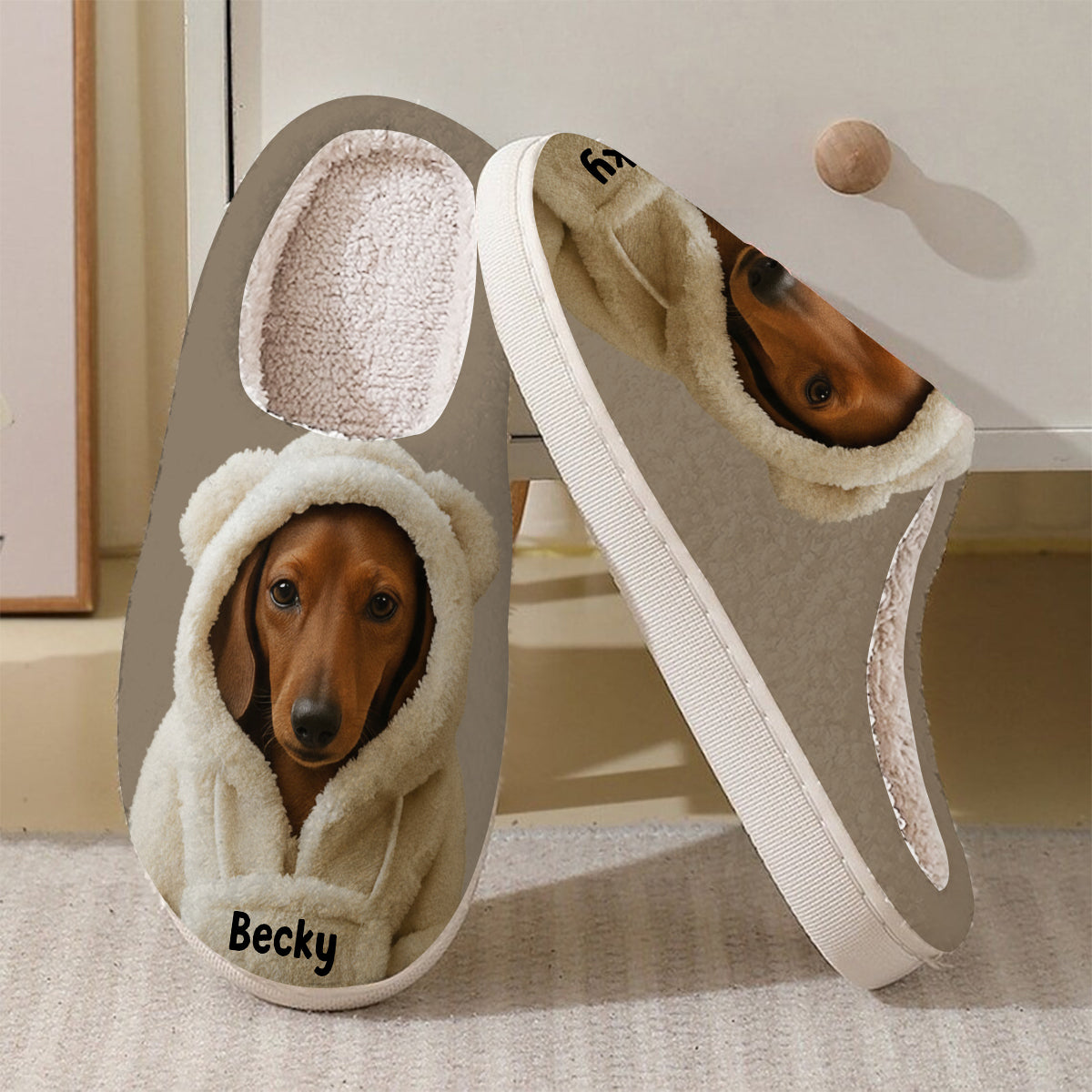 Hund im Winter-Hoodie – personalisierte Hundepantoffeln