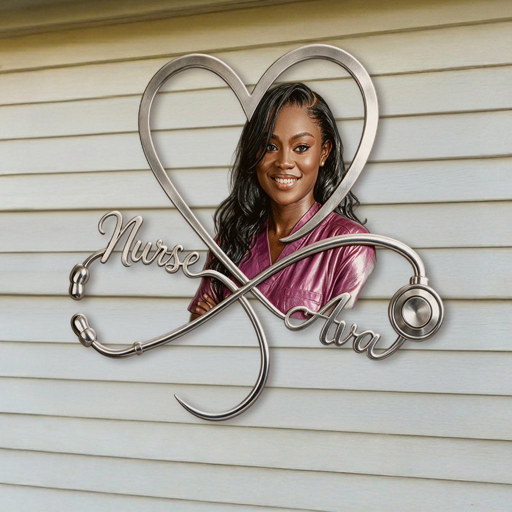 Heart of a Nurse - Personalized Nurse 3D Printed Cut Metal Sign