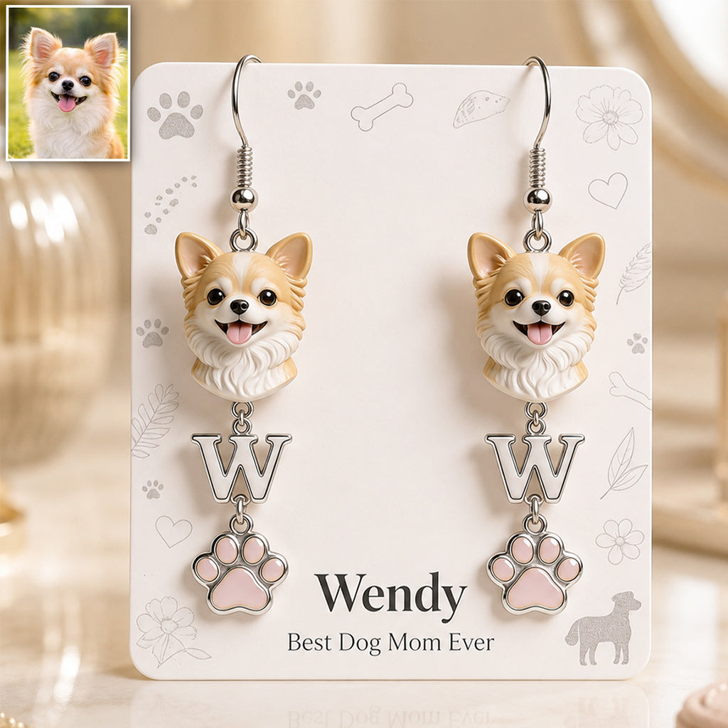 Dog Mom - Personalized Dog Earrings With Card