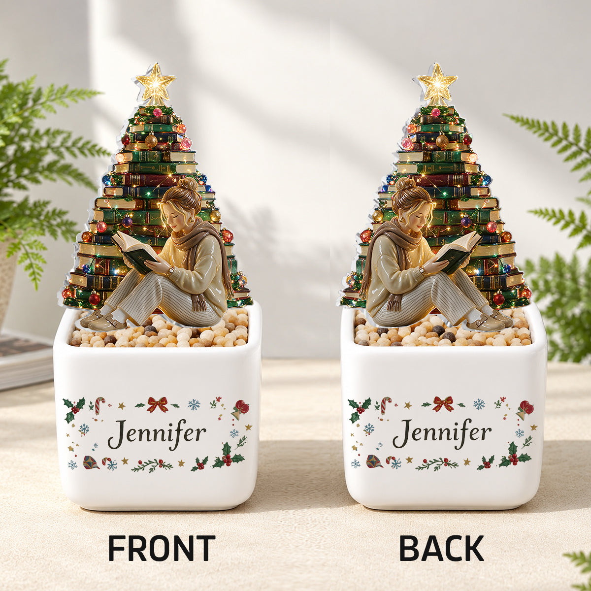 Bücher Weihnachtsbaum - Personalisierte Buch LED Licht Keramiktopf