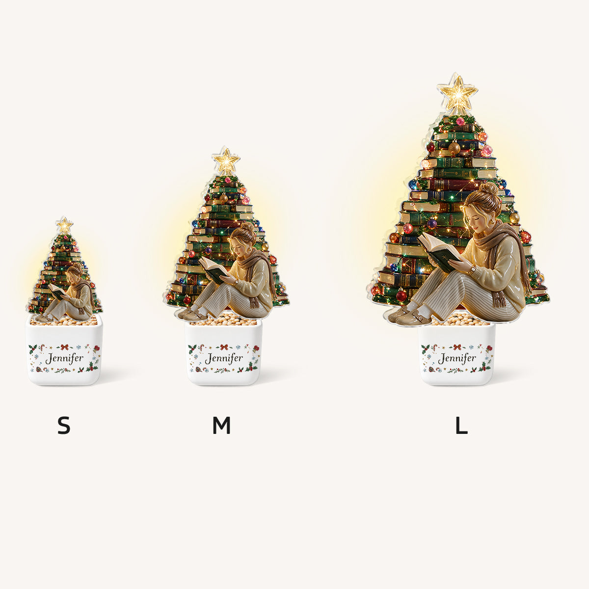 Bücher Weihnachtsbaum - Personalisierte Buch LED Licht Keramiktopf
