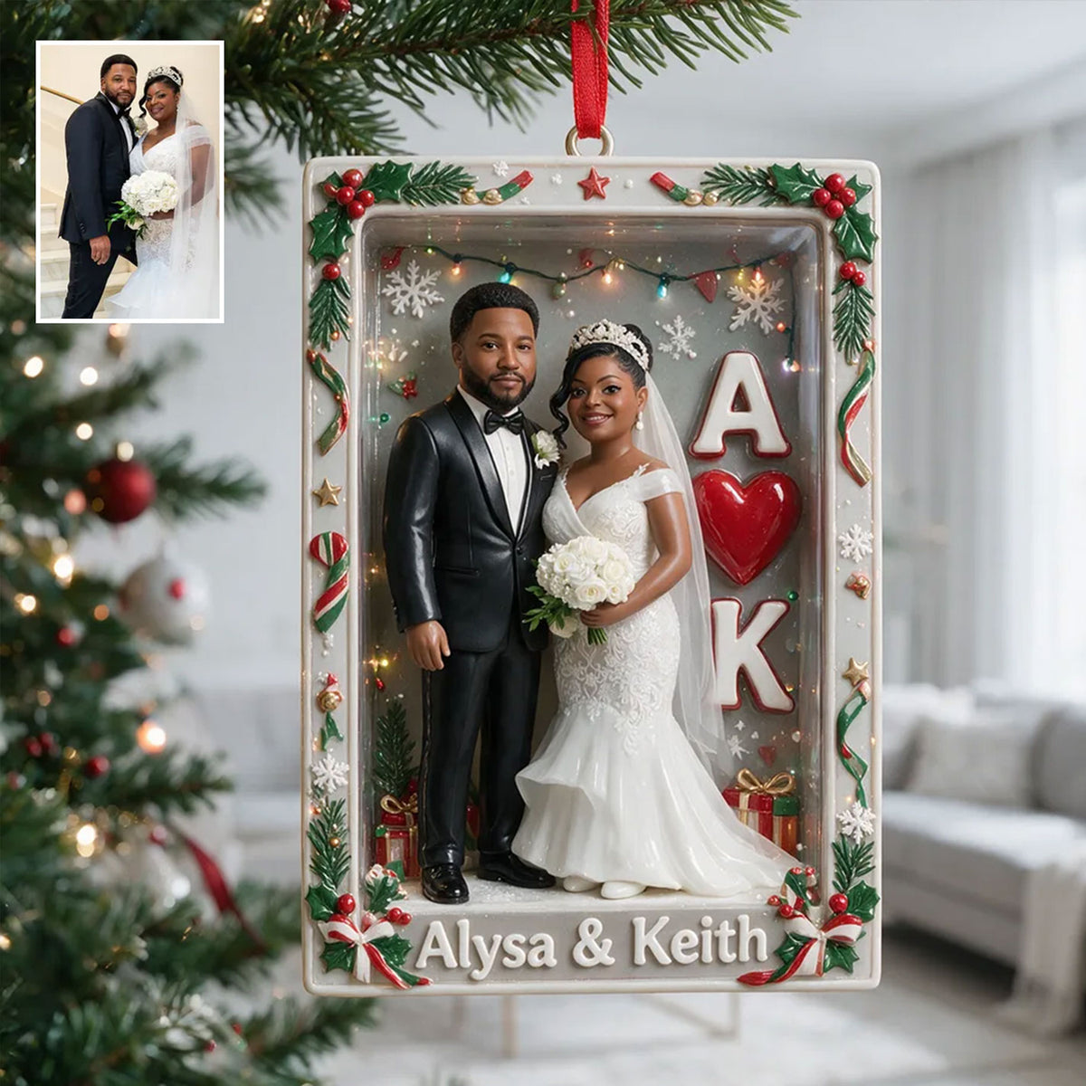 Custom Couple Christmas Ornament From Any Photo - Personalized Couple Acrylic Box Ornament